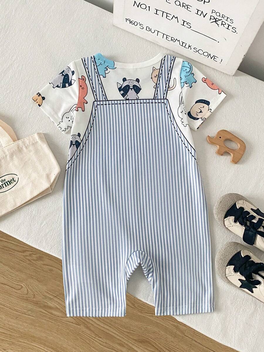 Baby Boy Summer Romper Featuring Cute Cartoon Panda Design
