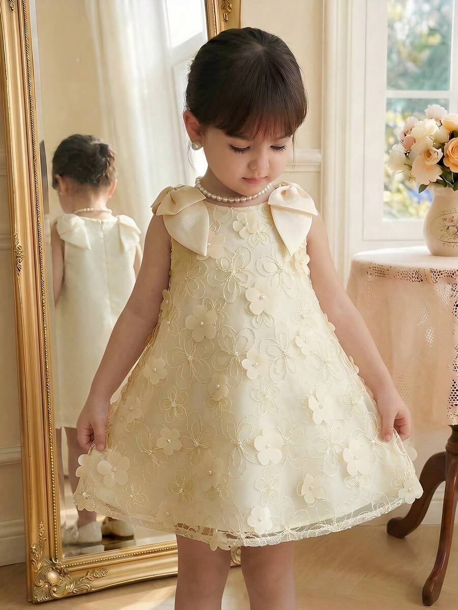 Little Girls Backless Floral Tulle Dress Sweet A Line Princess Party Wear