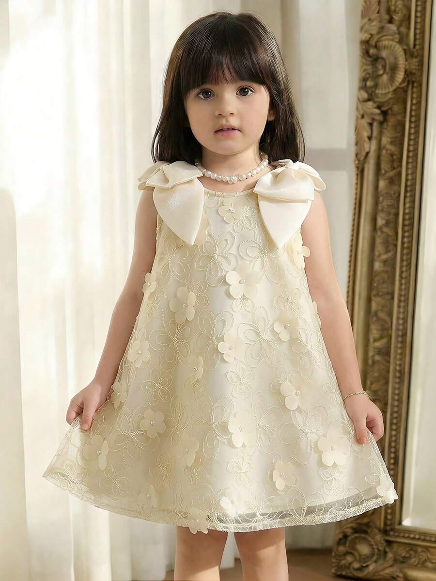 Little Girls Backless Floral Tulle Dress Sweet A Line Princess Party Wear