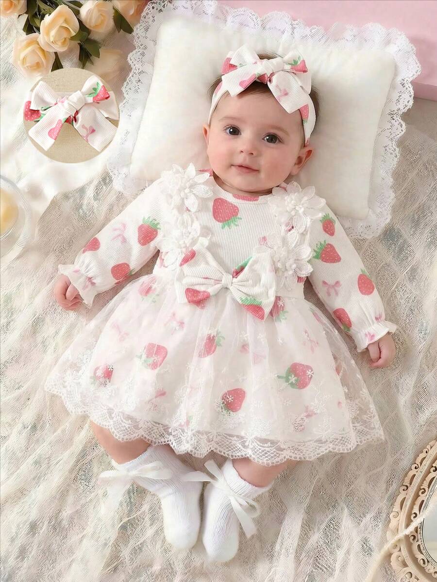 Baby Embroidered Mesh Dress and Headband Set for Elegant Outdoor Photoshoots and Special Occasions