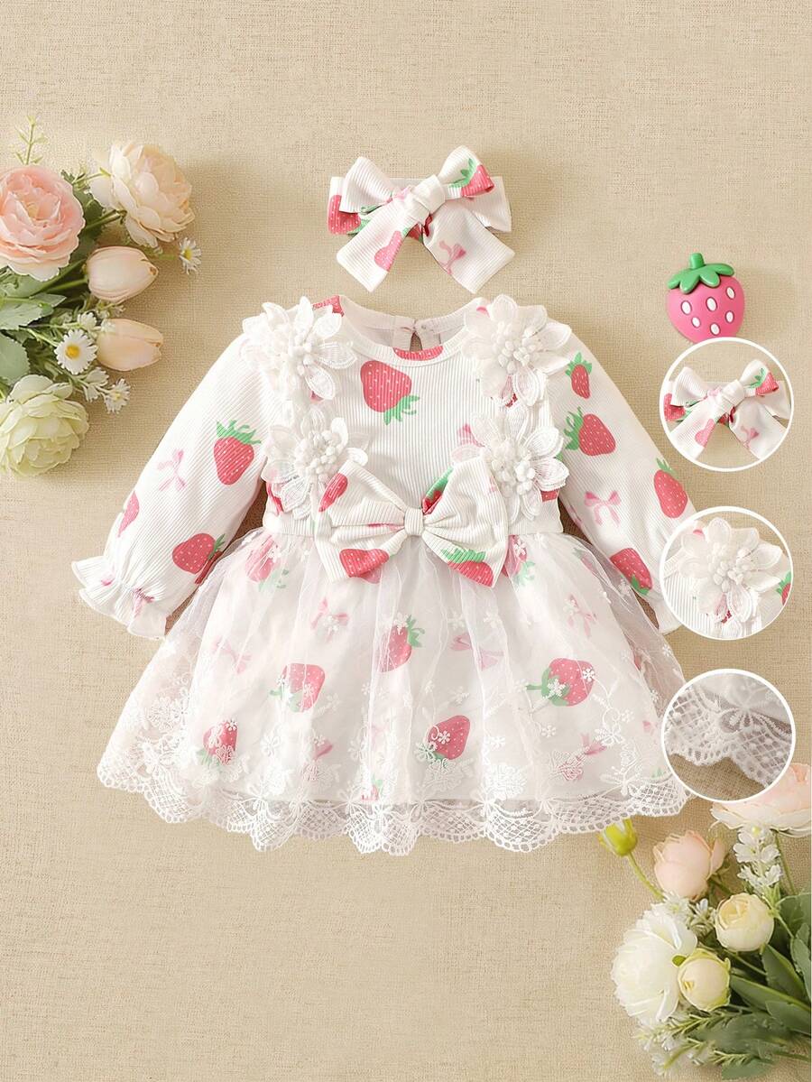 Baby Embroidered Mesh Dress and Headband Set for Elegant Outdoor Photoshoots and Special Occasions