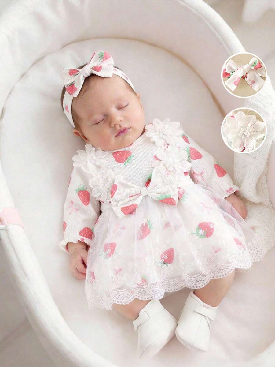 Baby Embroidered Mesh Dress and Headband Set for Elegant Outdoor Photoshoots and Special Occasions