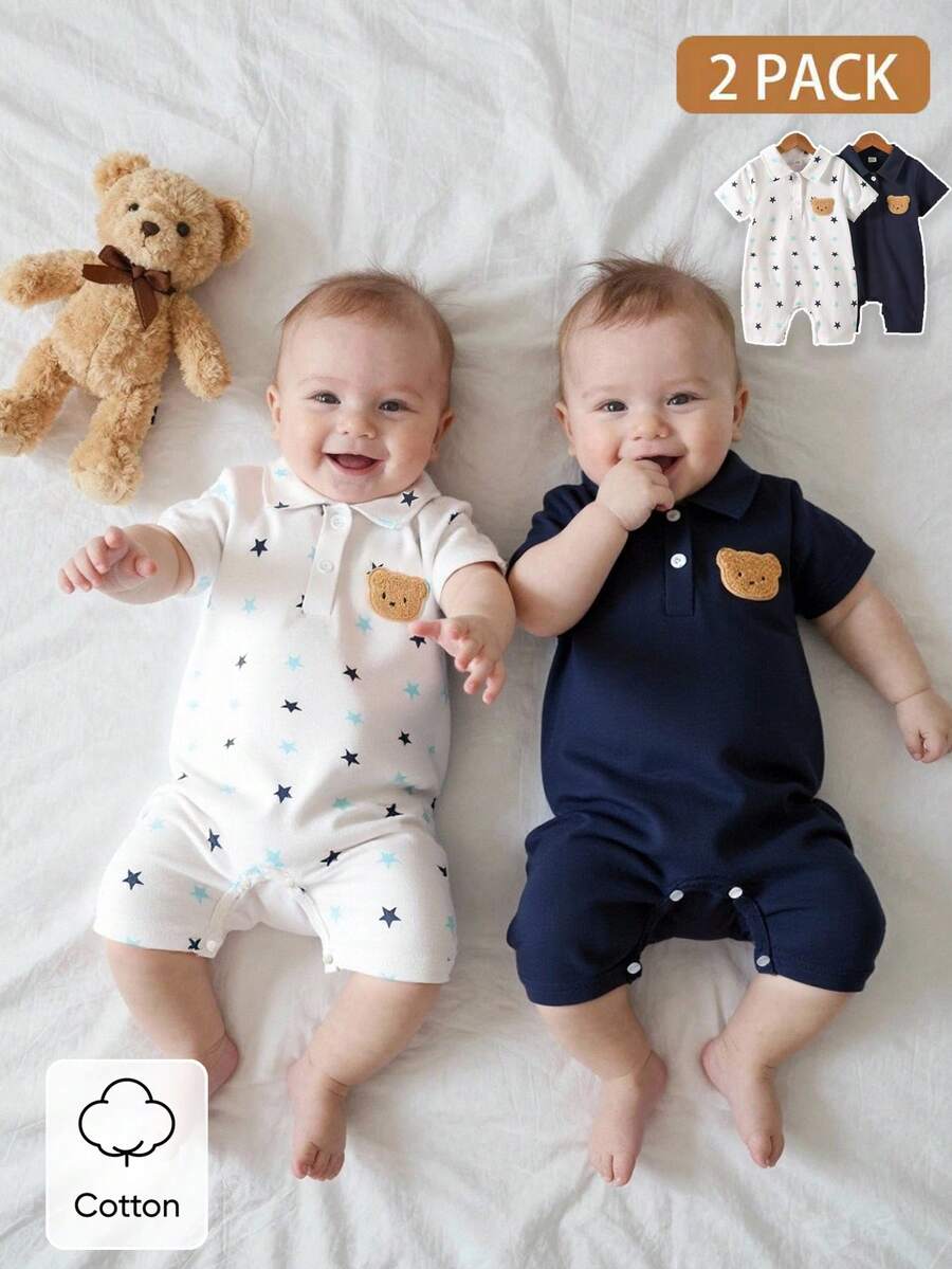 2PCS Baby Color Block Stripe Collared Romper and Shorts Set for Casual Daily Wear