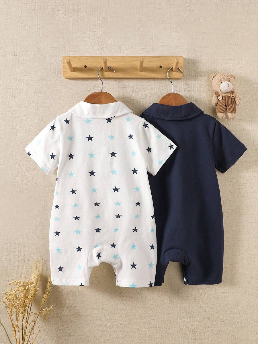 2PCS Baby Color Block Stripe Collared Romper and Shorts Set for Casual Daily Wear