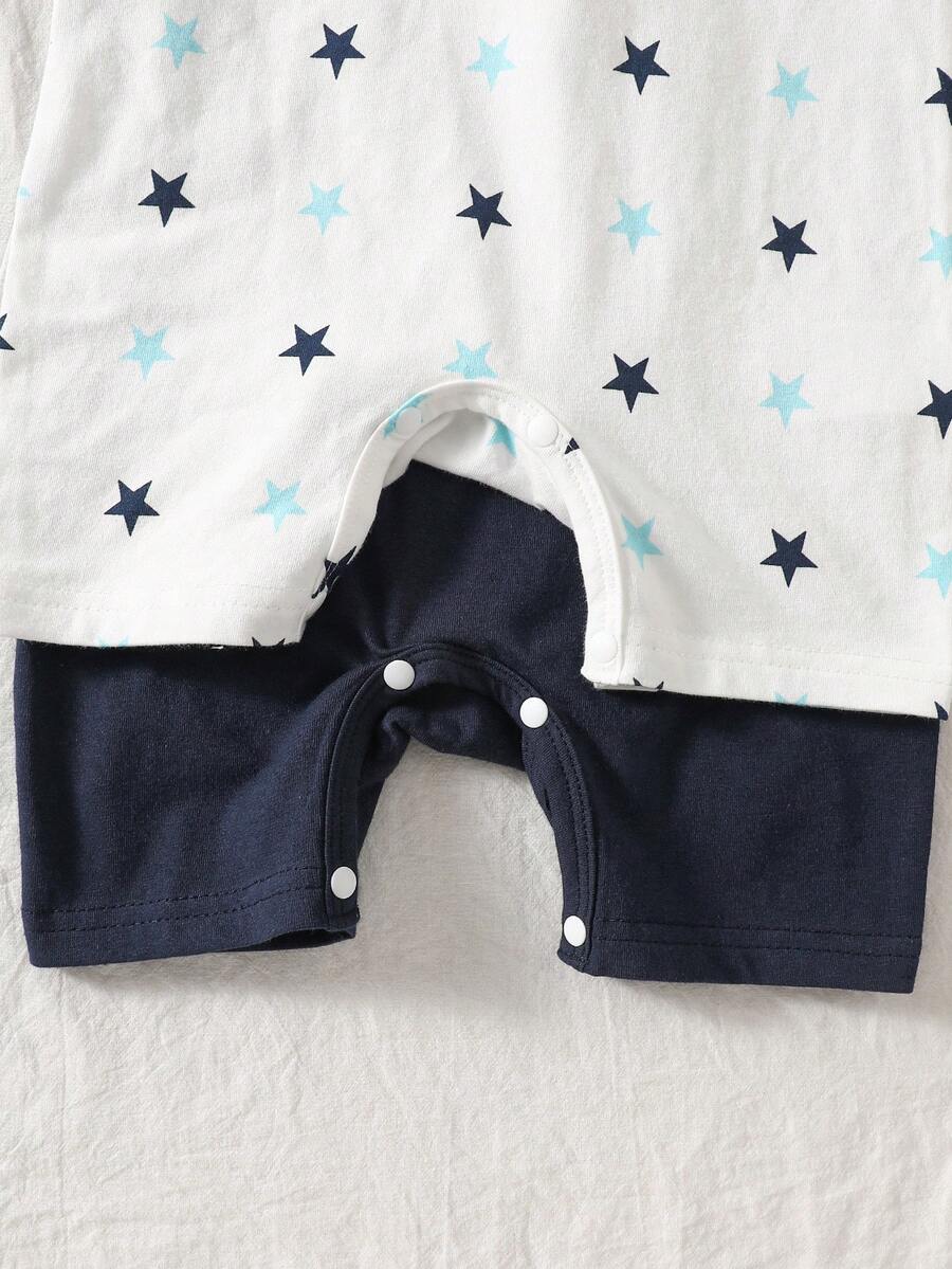 2PCS Baby Color Block Stripe Collared Romper and Shorts Set for Casual Daily Wear