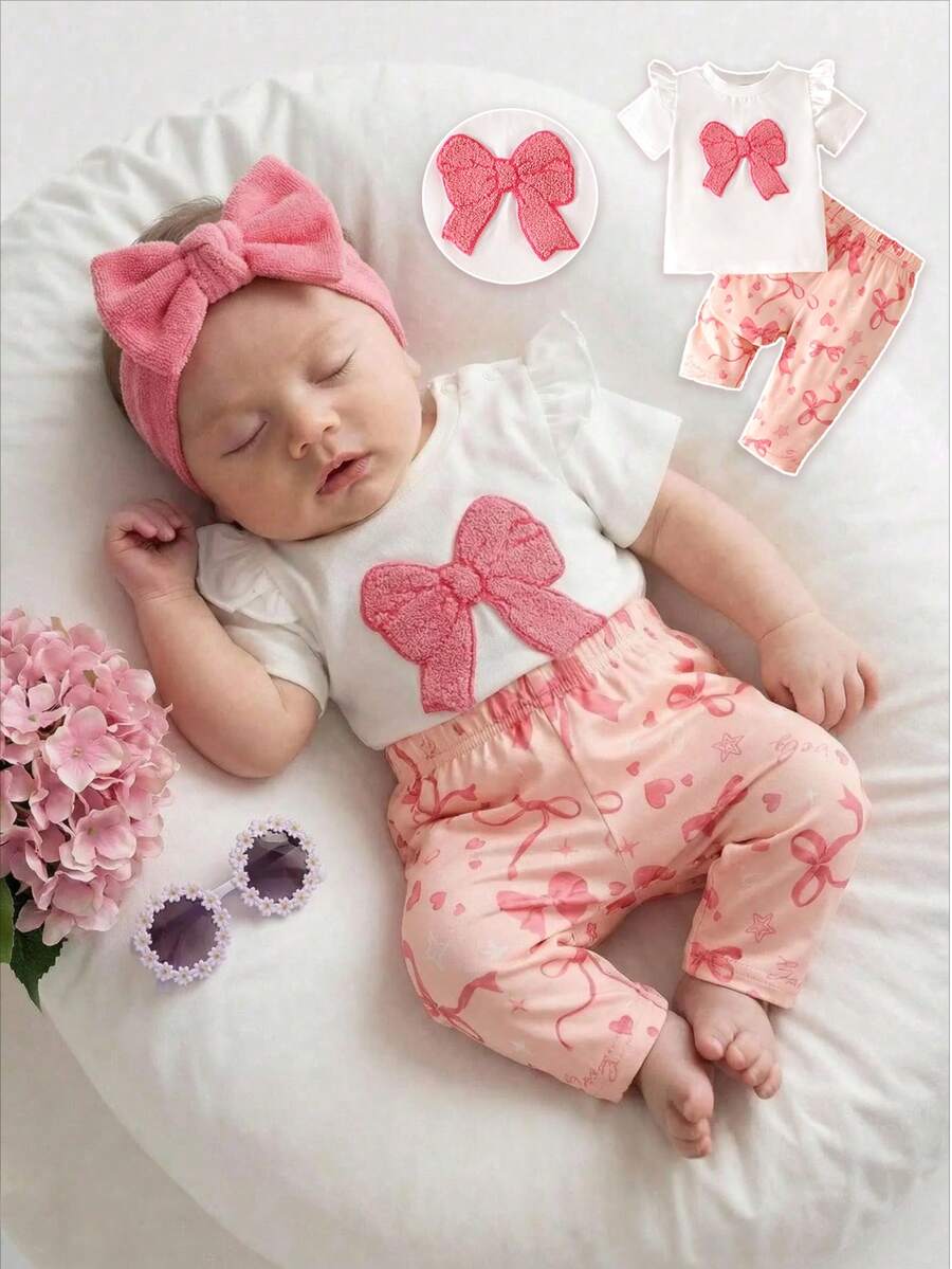 Baby Girl Strawberry Print T Shirt and Pants Set for Cute Summer Daily Wear