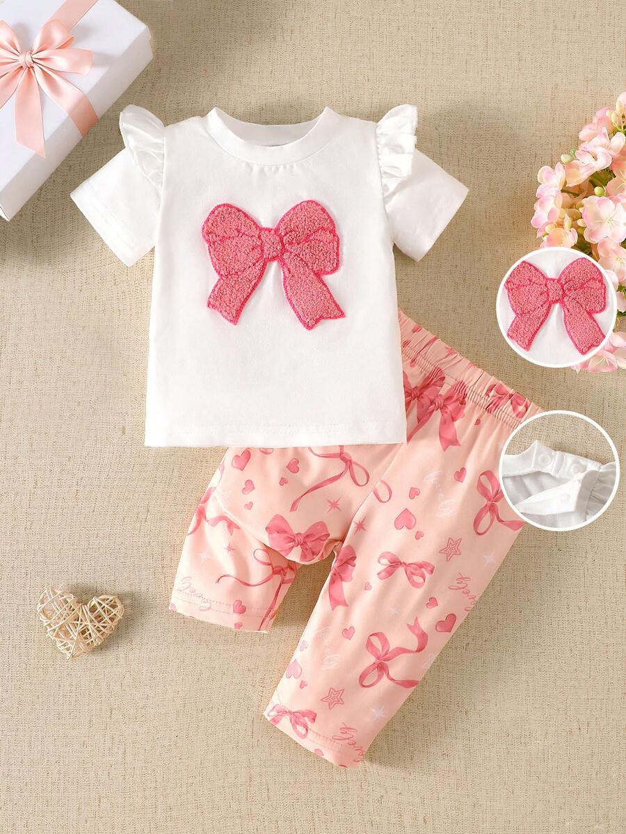Baby Girl Strawberry Print T Shirt and Pants Set for Cute Summer Daily Wear