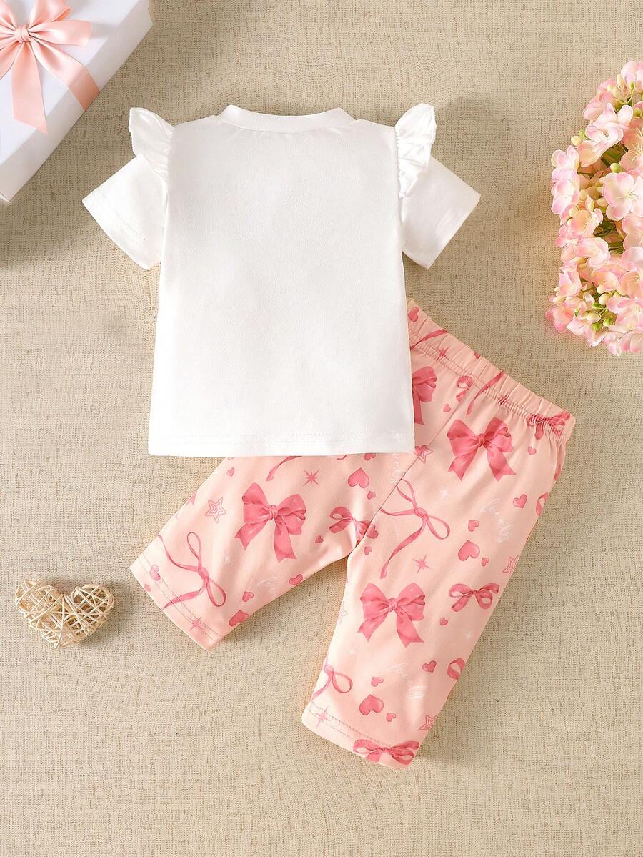 Baby Girl Strawberry Print T Shirt and Pants Set for Cute Summer Daily Wear