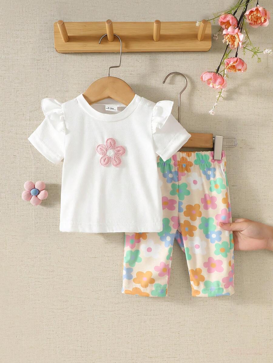Baby Girl Strawberry Print T Shirt and Pants Set for Cute Summer Daily Wear