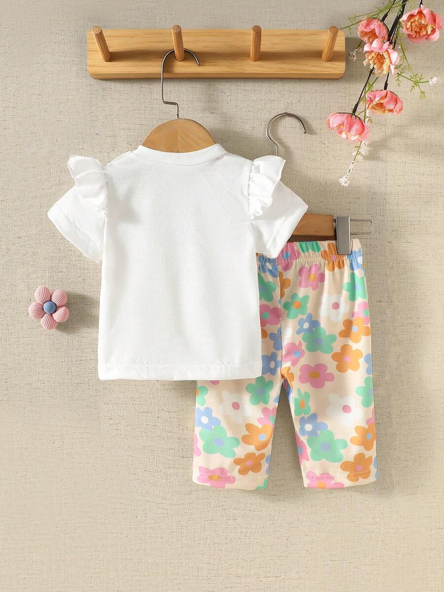 Baby Girl Strawberry Print T Shirt and Pants Set for Cute Summer Daily Wear