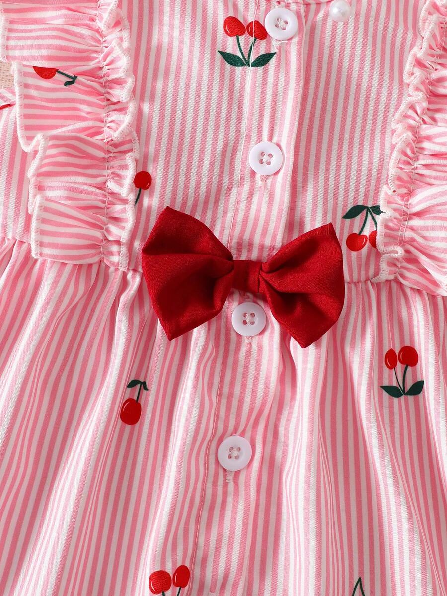 Baby Cherry Print Sleeveless Dress and Red Hat Set for Cute Summer Outings