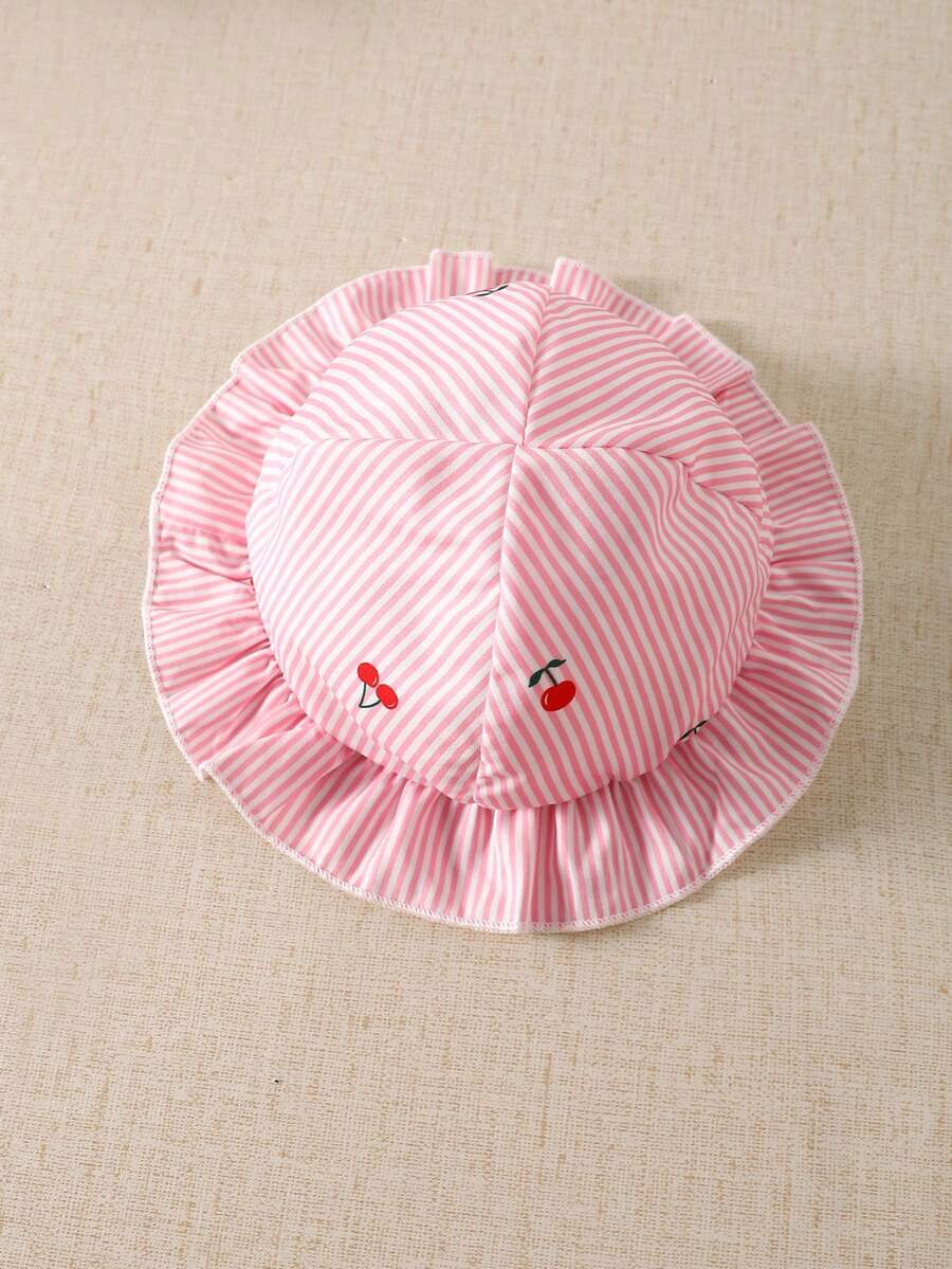Baby Cherry Print Sleeveless Dress and Red Hat Set for Cute Summer Outings