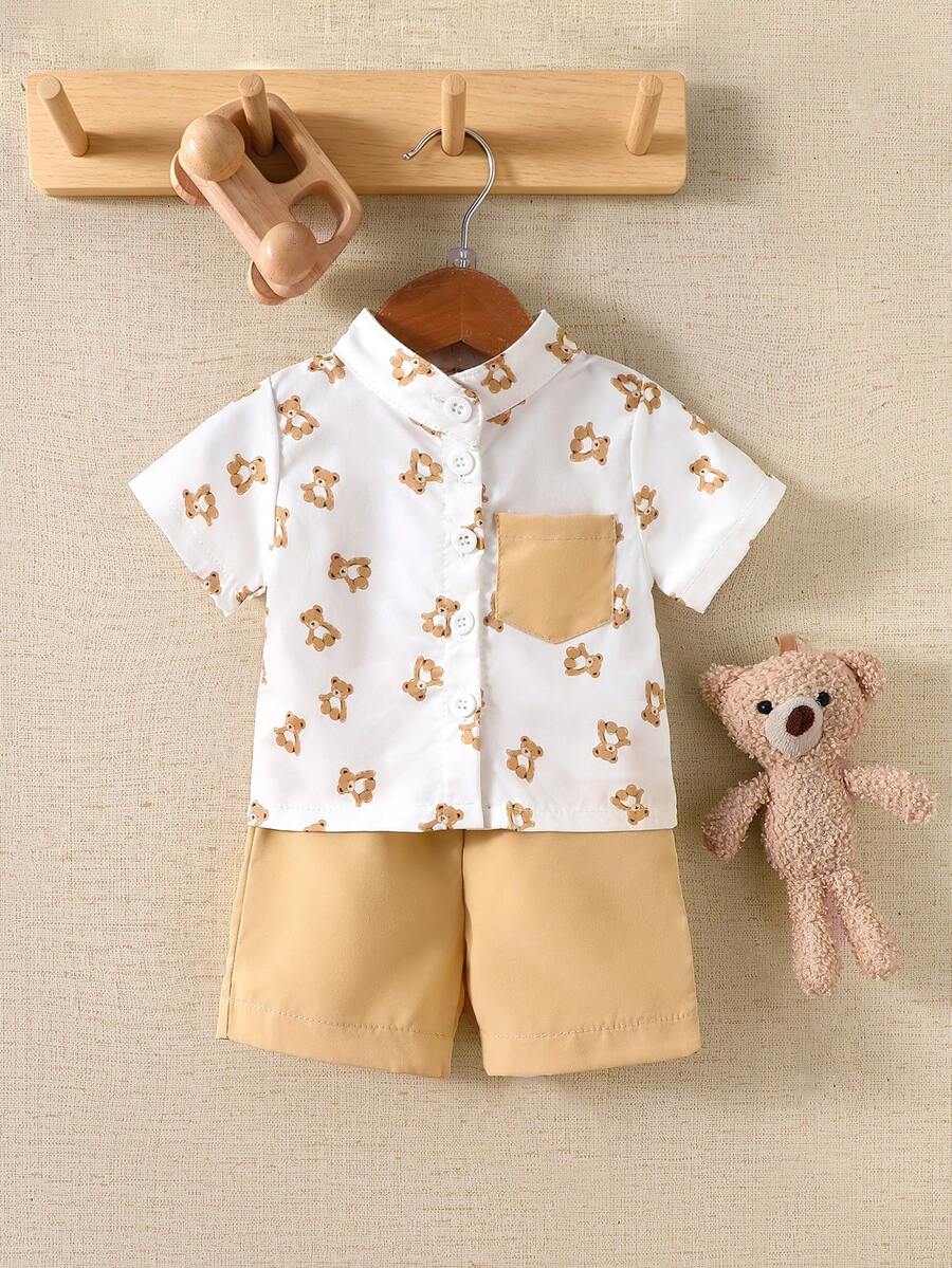 2PCS Baby Boy Gentleman Style Shirt and Shorts Set for Stylish Summer Daily Wear