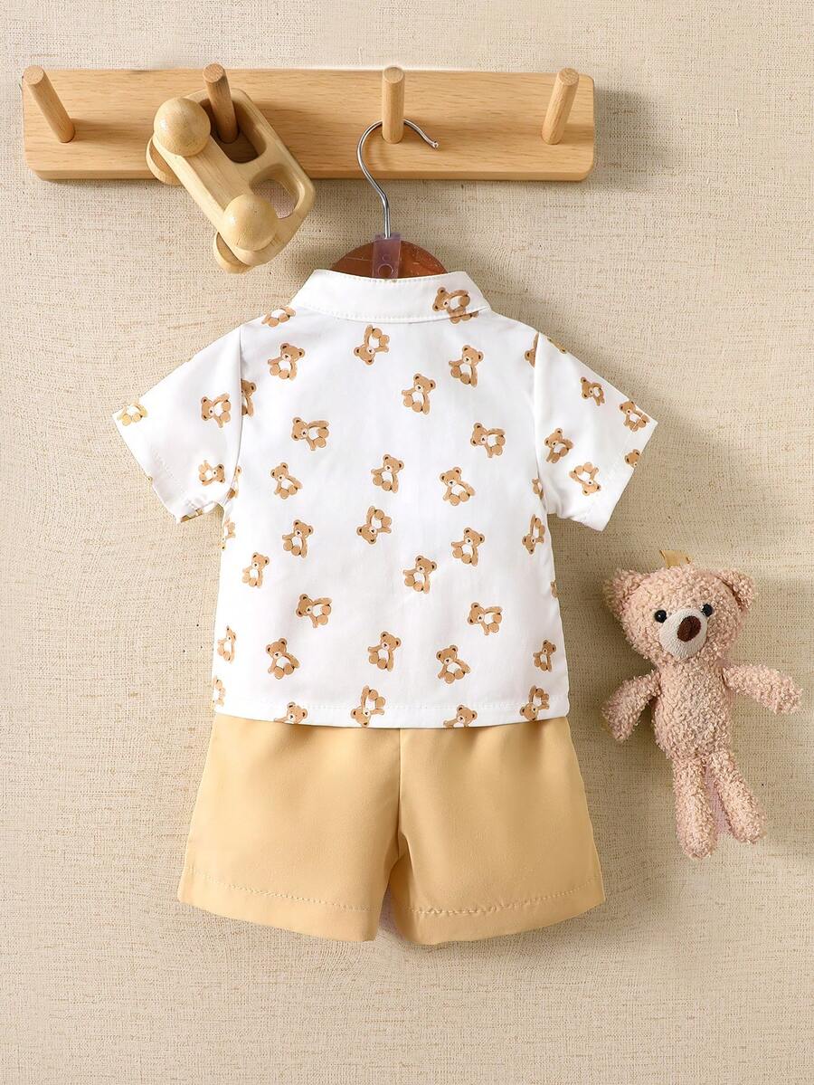 2PCS Baby Boy Gentleman Style Shirt and Shorts Set for Stylish Summer Daily Wear