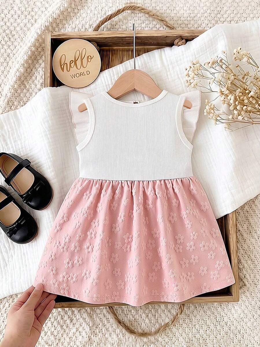 Baby Girl Brown Bowknot Sleeveless Puffy Dress for Casual Fall Outings