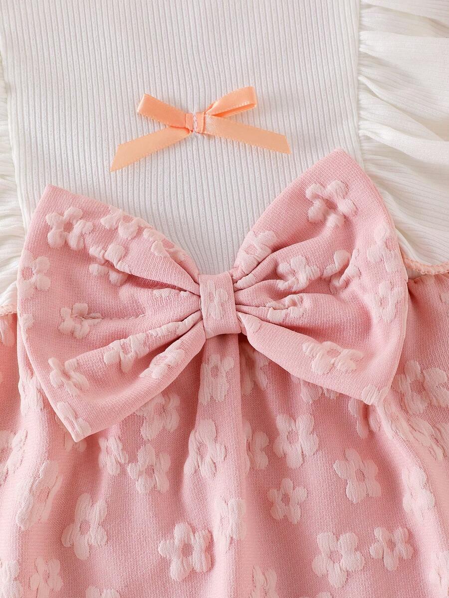 Baby Girl Brown Bowknot Sleeveless Puffy Dress for Casual Fall Outings
