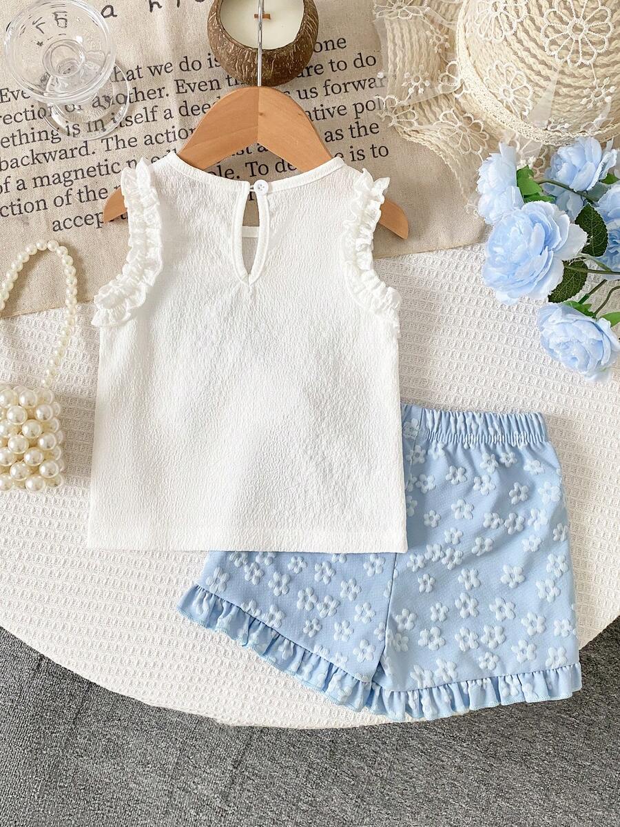 Cute Two Piece Summer Clothing Set For Little Girls Jacquard Style