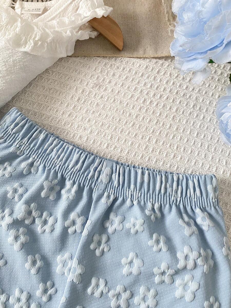 Cute Two Piece Summer Clothing Set For Little Girls Jacquard Style