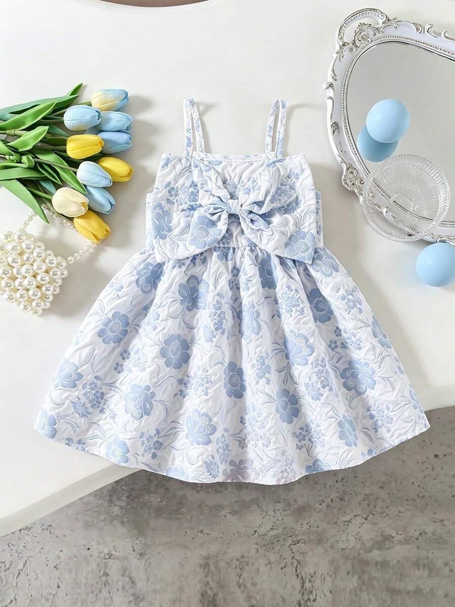 Toddler Girl 1-Piece Sleeveless Dress with Bow Decor for Summer