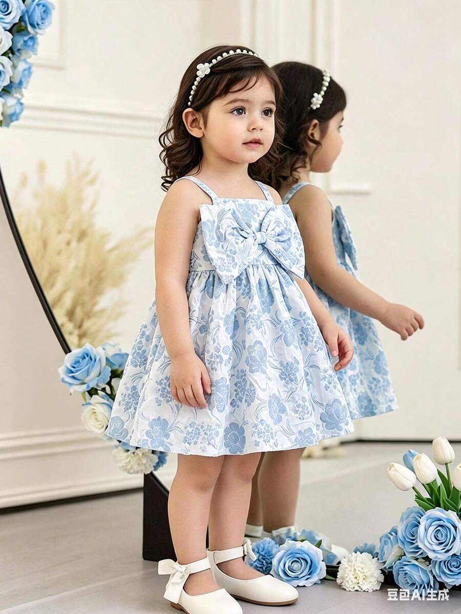 Toddler Girl 1-Piece Sleeveless Dress with Bow Decor for Summer