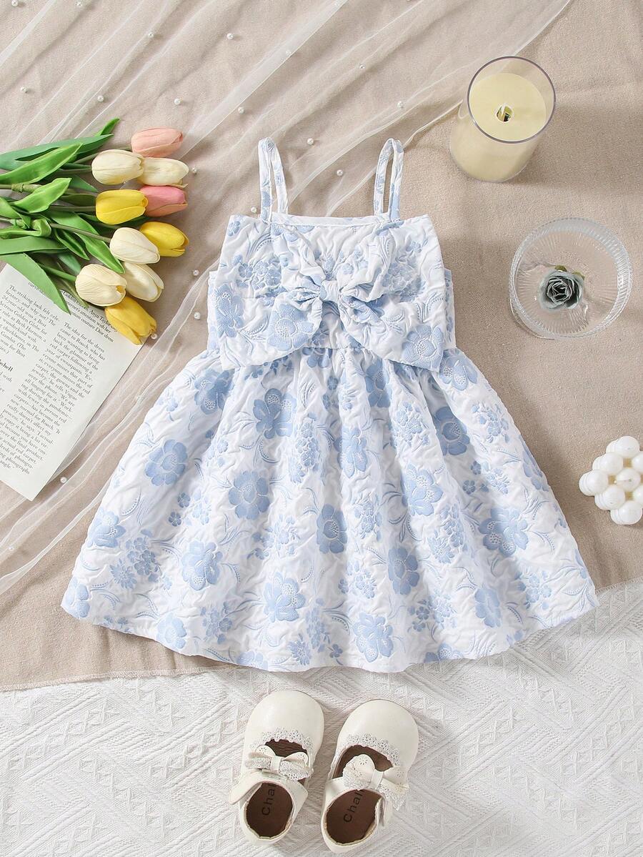 Toddler Girl 1-Piece Sleeveless Dress with Bow Decor for Summer