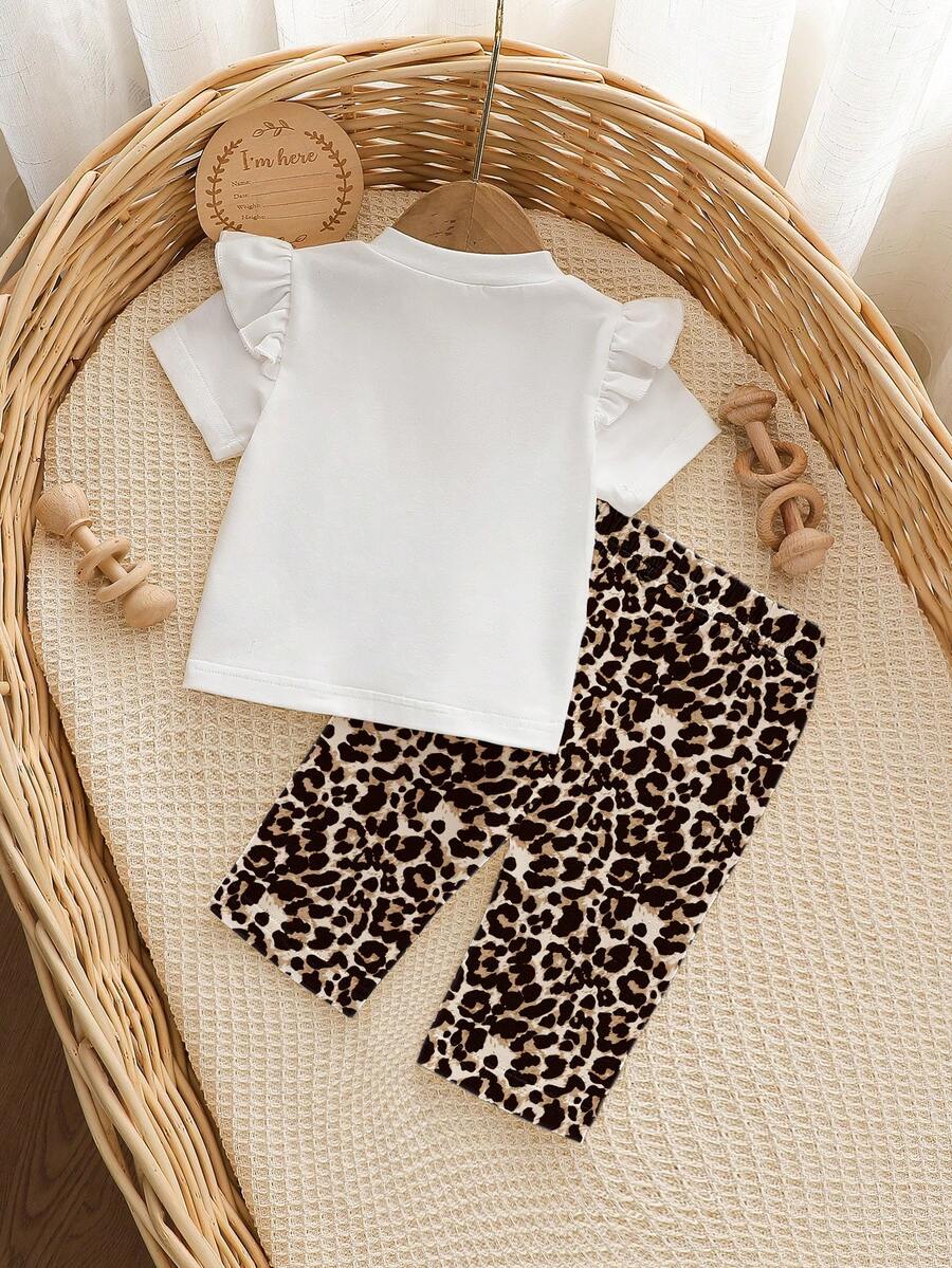 Baby Girl Strawberry Print T Shirt and Pants Set for Cute Summer Daily Wear
