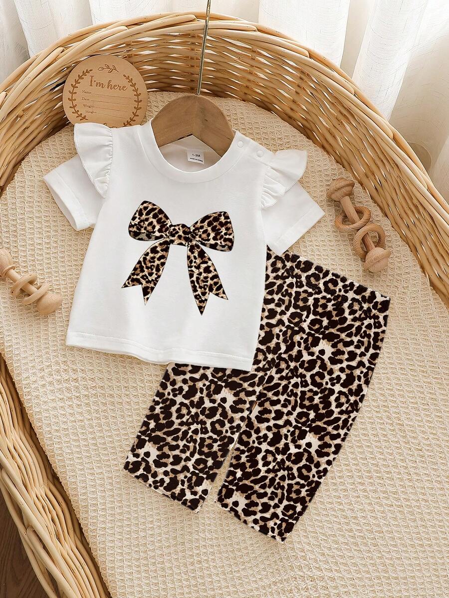 Baby Girl Strawberry Print T Shirt and Pants Set for Cute Summer Daily Wear