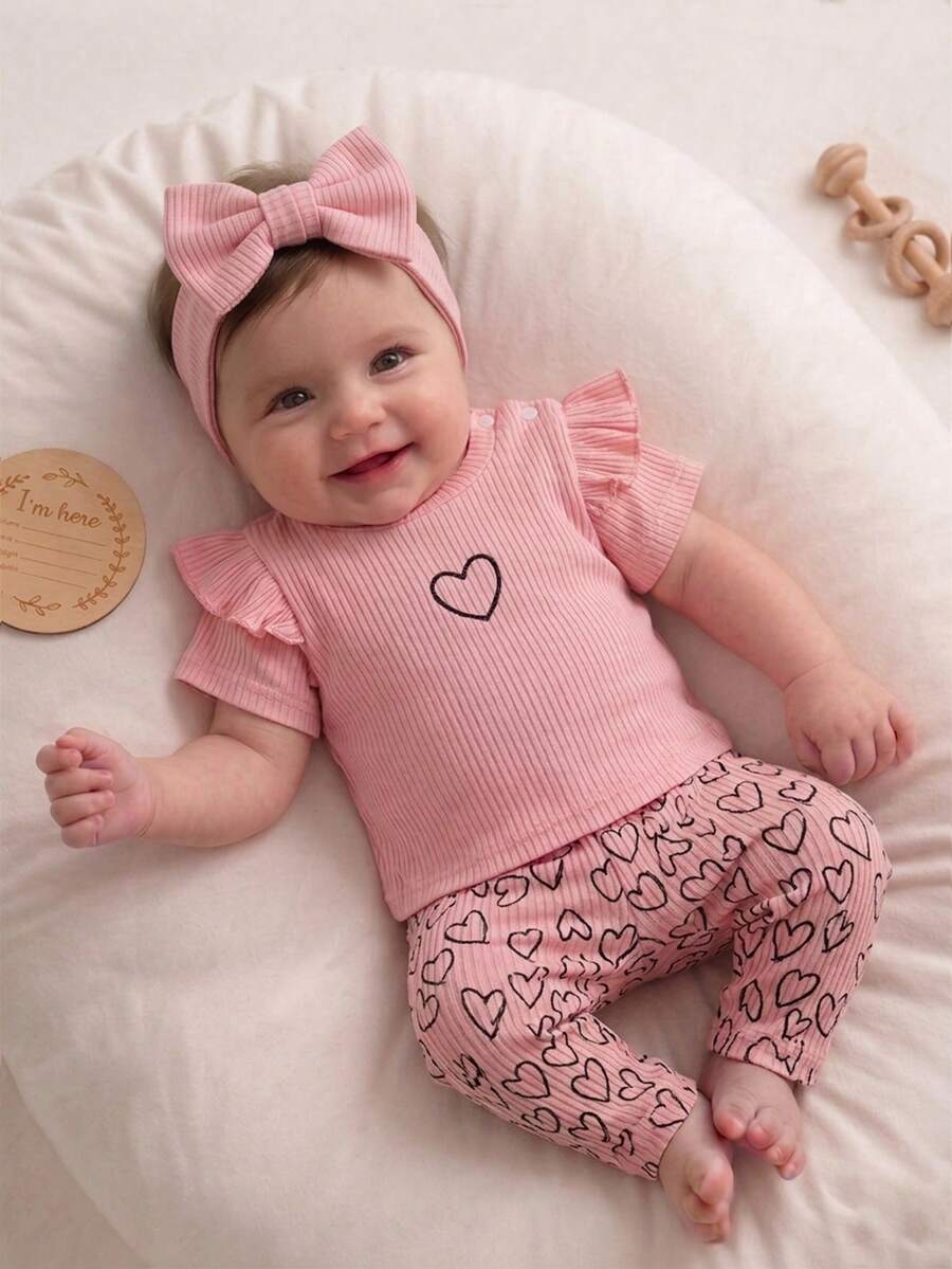 Baby Girl Strawberry Print T Shirt and Pants Set for Cute Summer Daily Wear