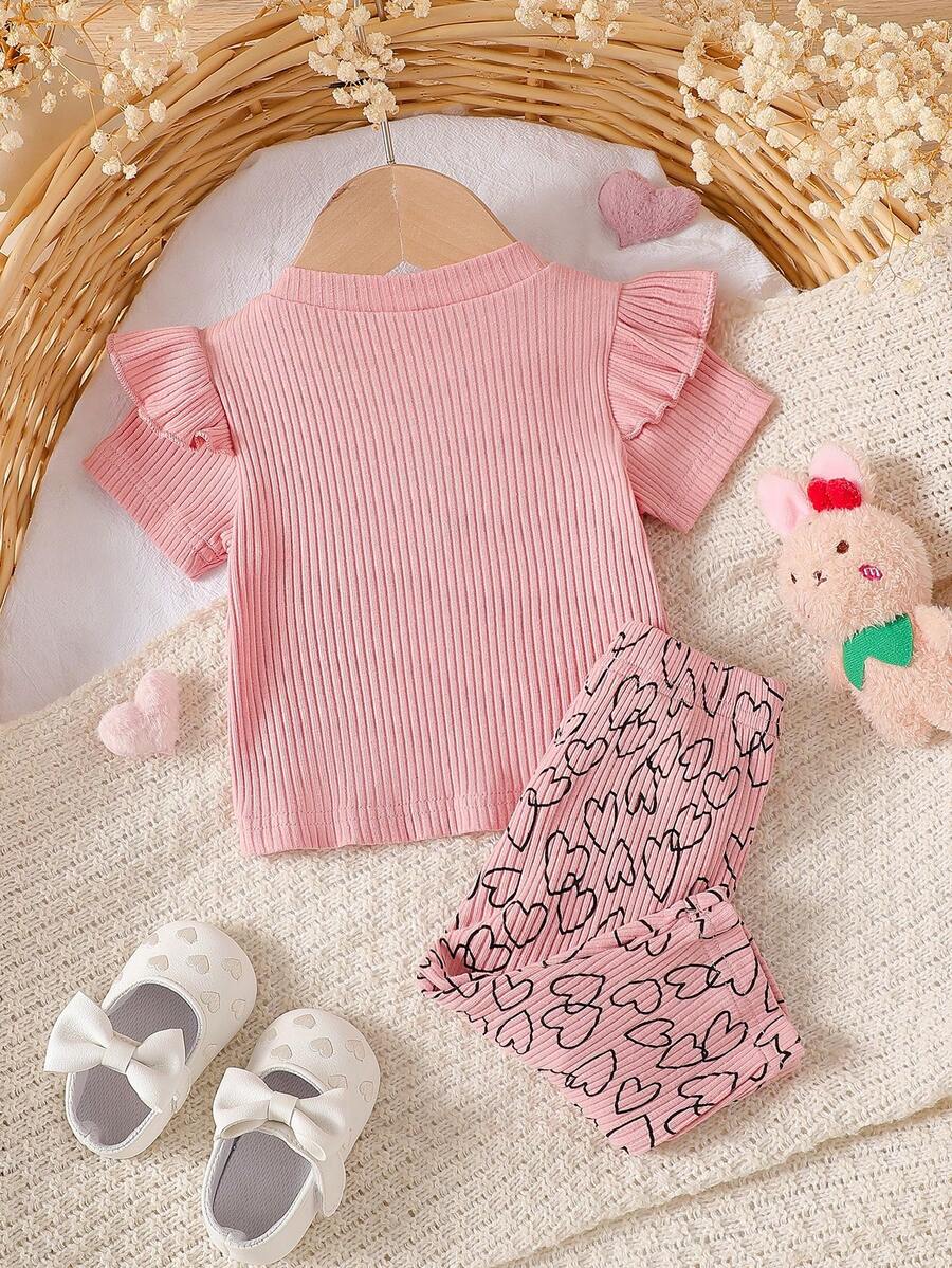 Baby Girl Strawberry Print T Shirt and Pants Set for Cute Summer Daily Wear