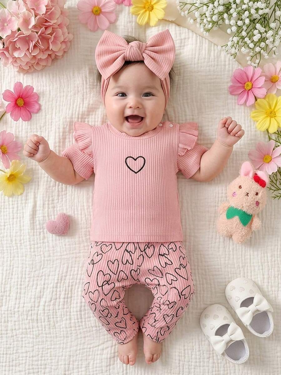 Baby Girl Strawberry Print T Shirt and Pants Set for Cute Summer Daily Wear