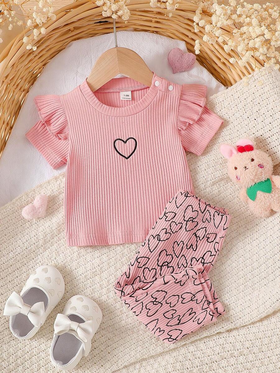 Baby Girl Strawberry Print T Shirt and Pants Set for Cute Summer Daily Wear