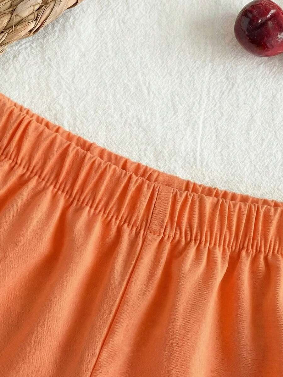Cherry Print Sleeveless Top and Red Shorts Set for Baby Girls
