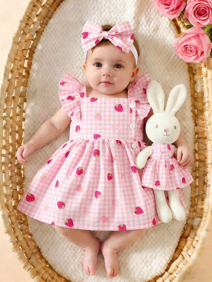 2PCS Baby Watercolor Floral Dress and Hairband Set for Cute Summer Outings