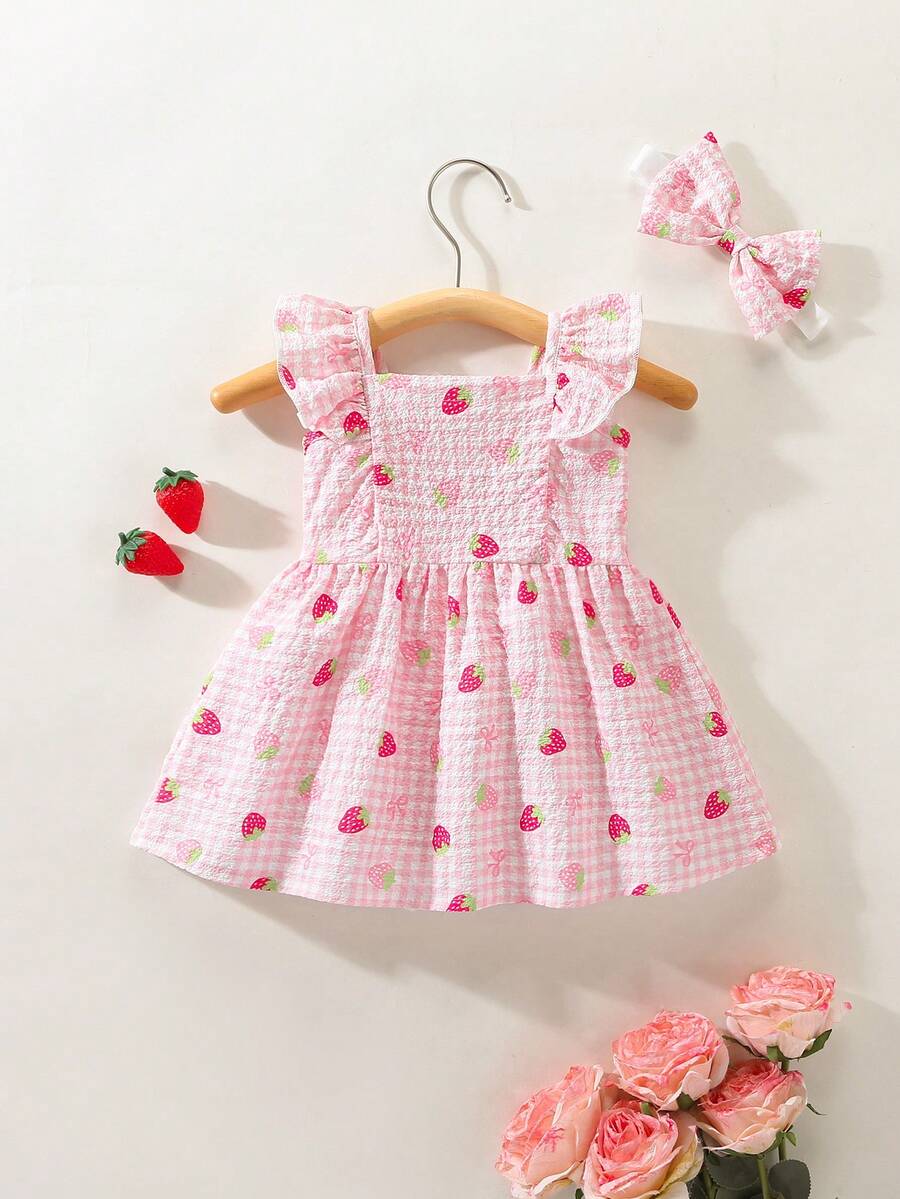 2PCS Baby Watercolor Floral Dress and Hairband Set for Cute Summer Outings
