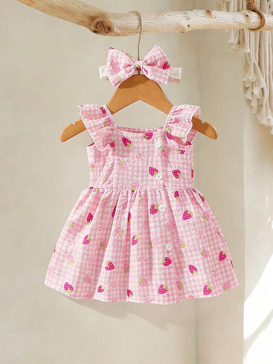 2PCS Baby Watercolor Floral Dress and Hairband Set for Cute Summer Outings
