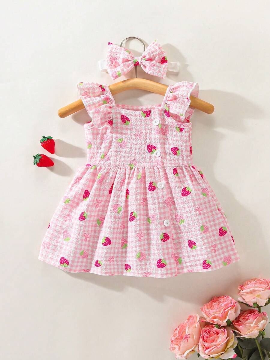 2PCS Baby Watercolor Floral Dress and Hairband Set for Cute Summer Outings