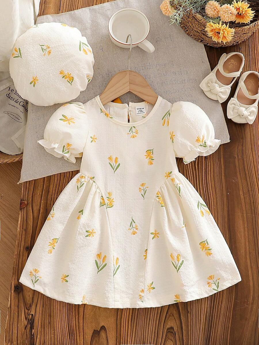 Baby Girls Cherry Plaid Dress And Beret Hat Set Cute Summer Vacation Outfit