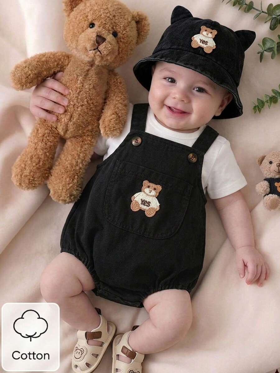 2PCS Baby Boy Striped T Shirt and Bear Suspender Shorts Set for Cute Summer Daily Wear
