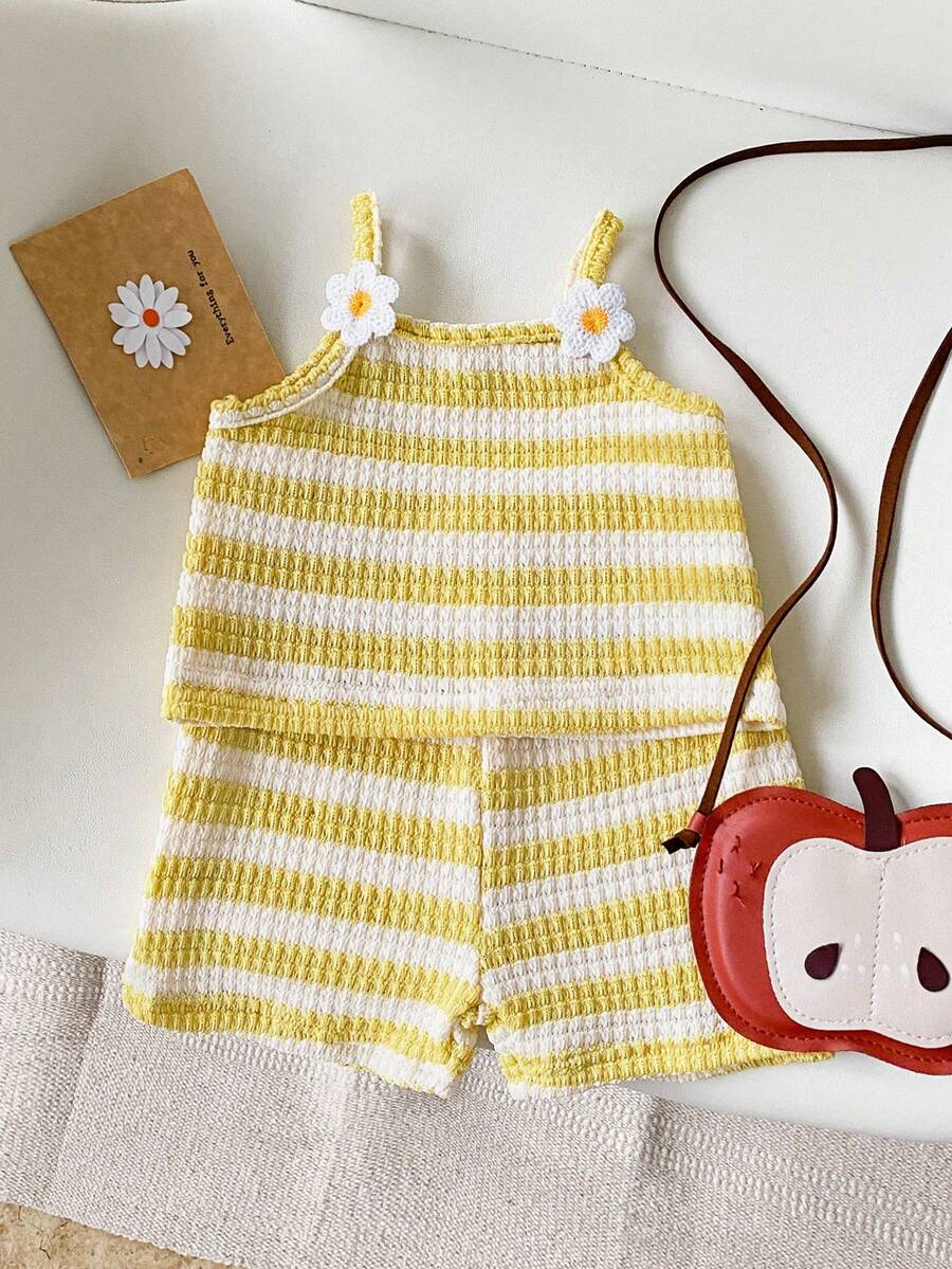 Striped Knit Camisole And Shorts Set For Baby Girls Summer Vacation Wear