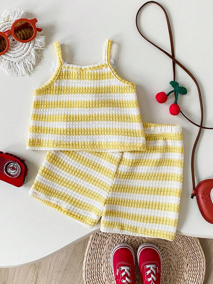 Striped Knit Camisole And Shorts Set For Baby Girls Summer Vacation Wear
