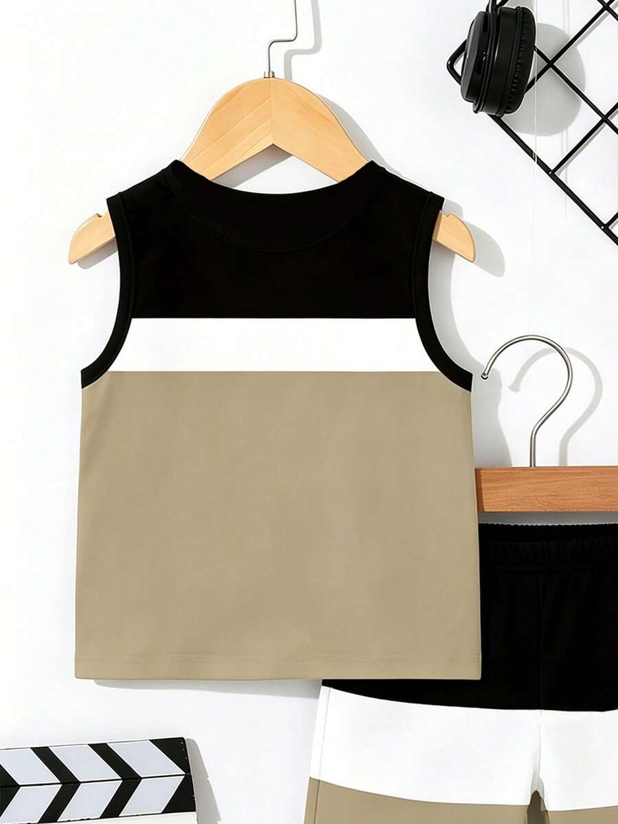 Baby Boy Gradient Logo Print Tank Top and Shorts 2 Piece Casual Summer Outfit Set