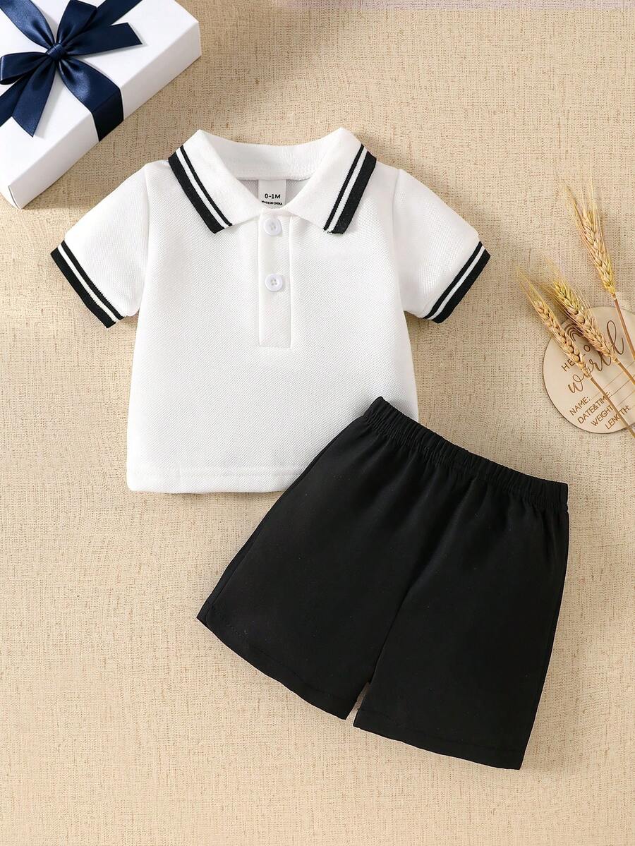 2PCS Baby Knitted Jacquard Shirt and Shorts Set for Casual Summer Outings