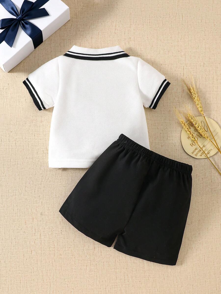 2PCS Baby Knitted Jacquard Shirt and Shorts Set for Casual Summer Outings