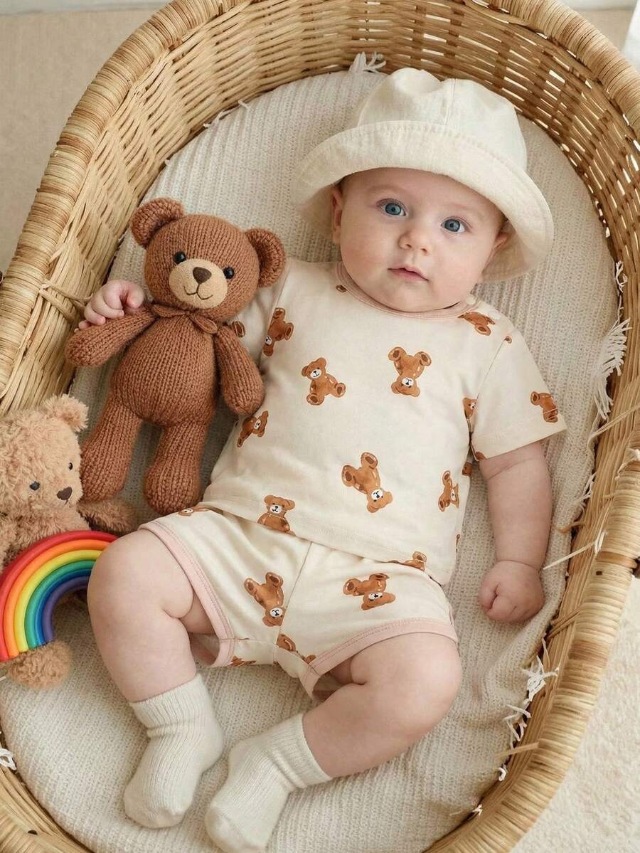 2PCS Baby Boy Coconut Tree Top and Dinosaur Shorts Set for Cute Summer Daily Wear
