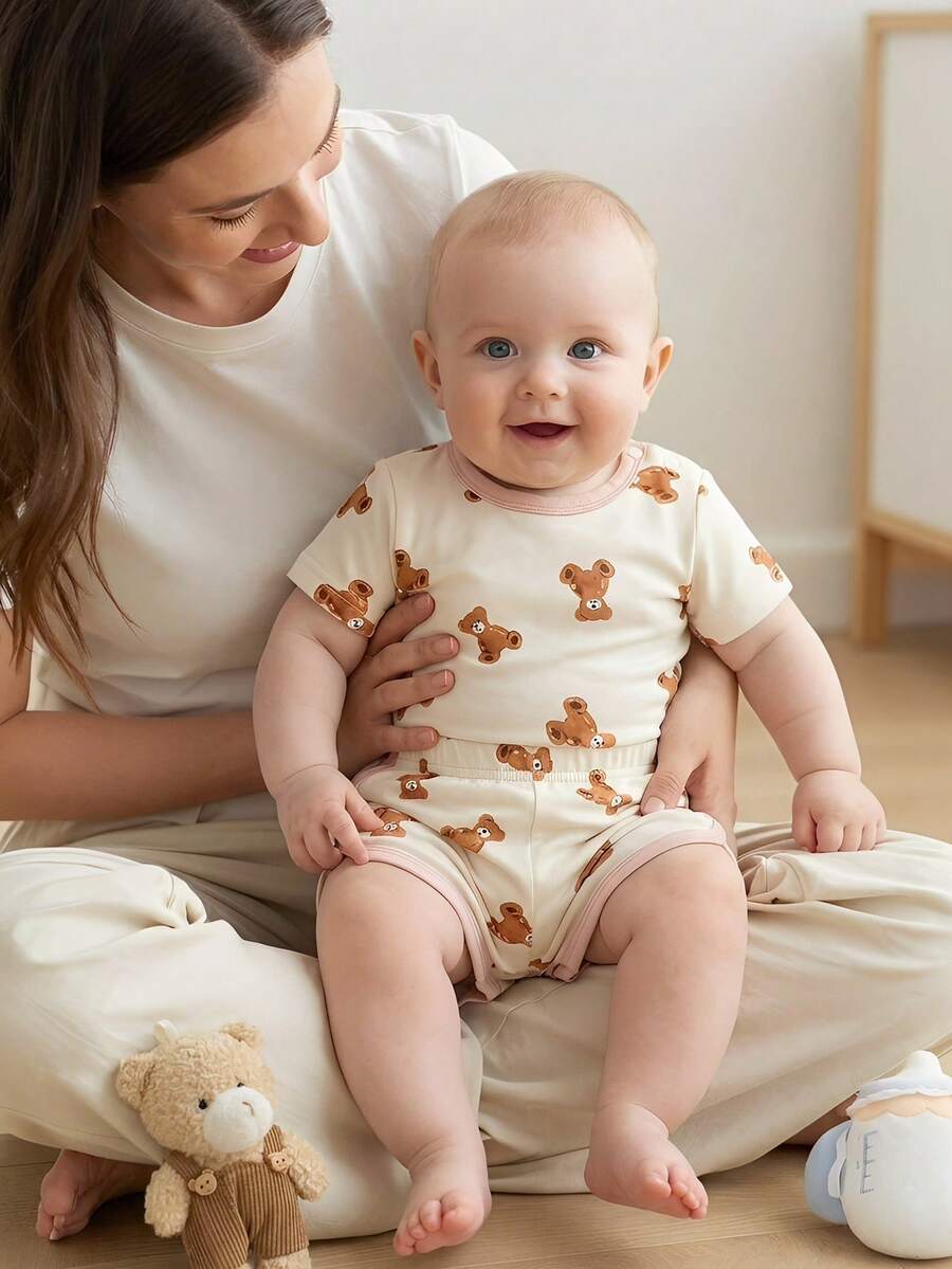 2PCS Baby Boy Coconut Tree Top and Dinosaur Shorts Set for Cute Summer Daily Wear