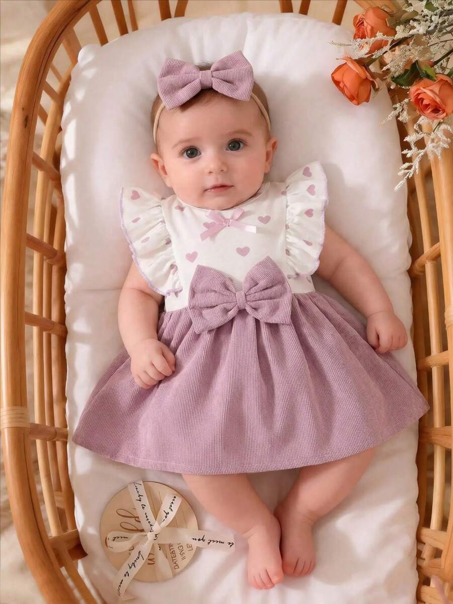 Baby Lace Collar Pink Bow Dress for Elegant Retro Summer Wear