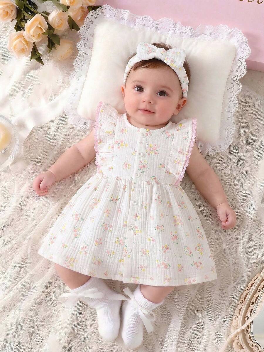 Baby Daisy Print Ruffled Hem Dress for Cute Summer Daily Wear