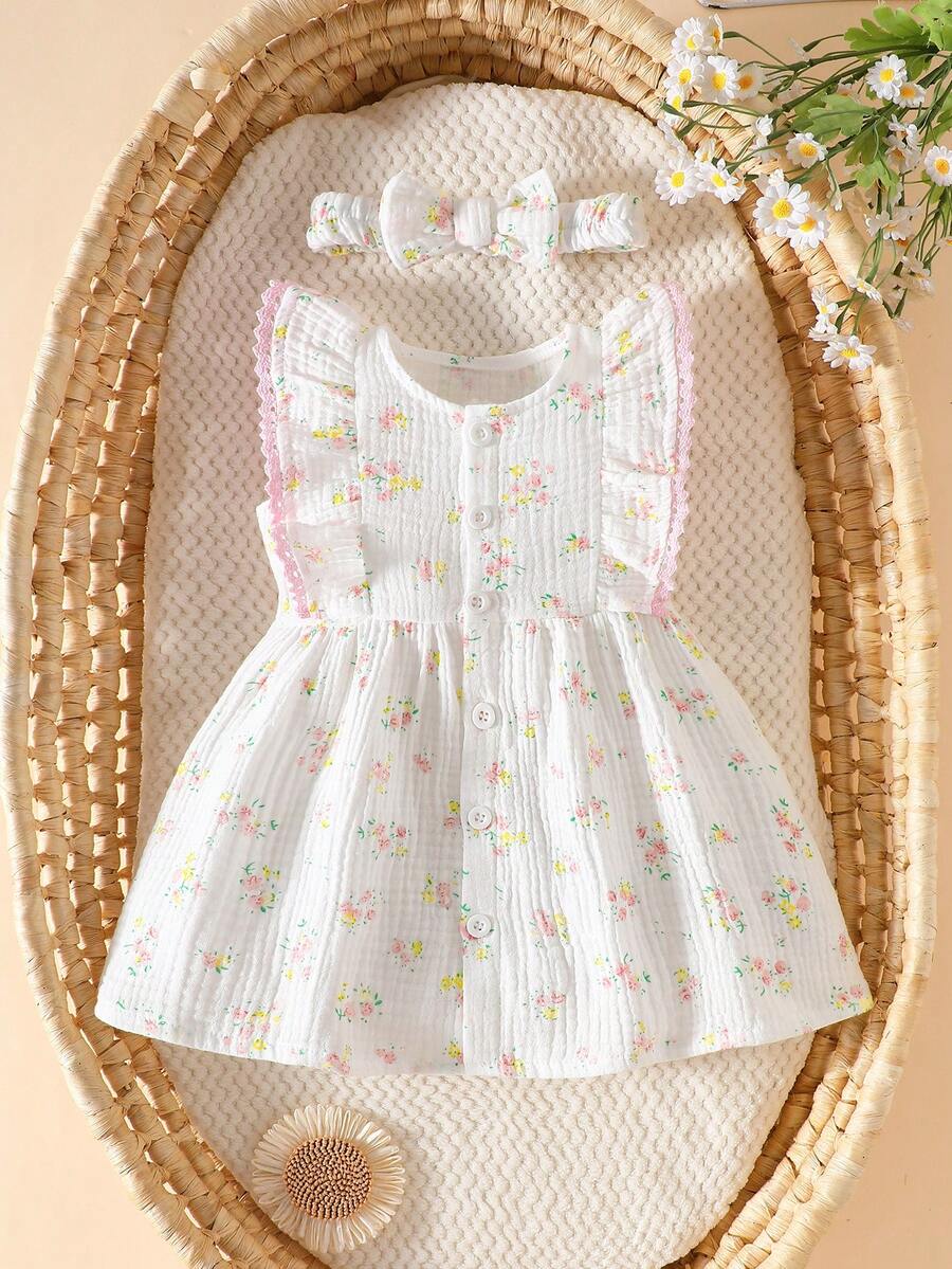 Baby Daisy Print Ruffled Hem Dress for Cute Summer Daily Wear