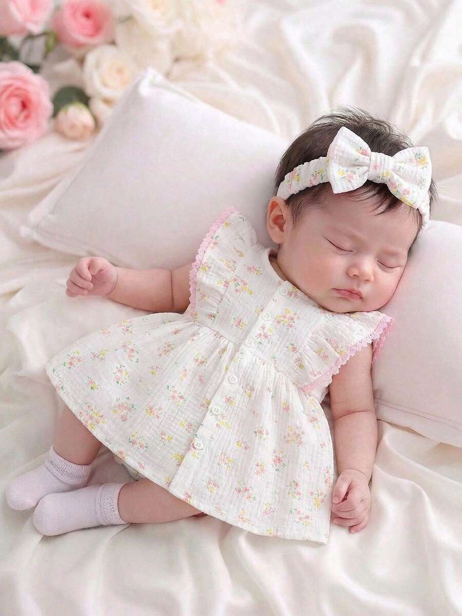 Baby Daisy Print Ruffled Hem Dress for Cute Summer Daily Wear