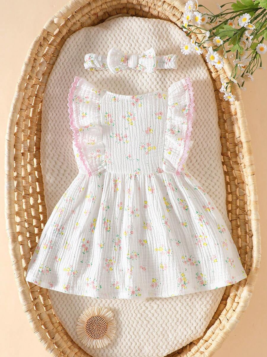 Baby Daisy Print Ruffled Hem Dress for Cute Summer Daily Wear